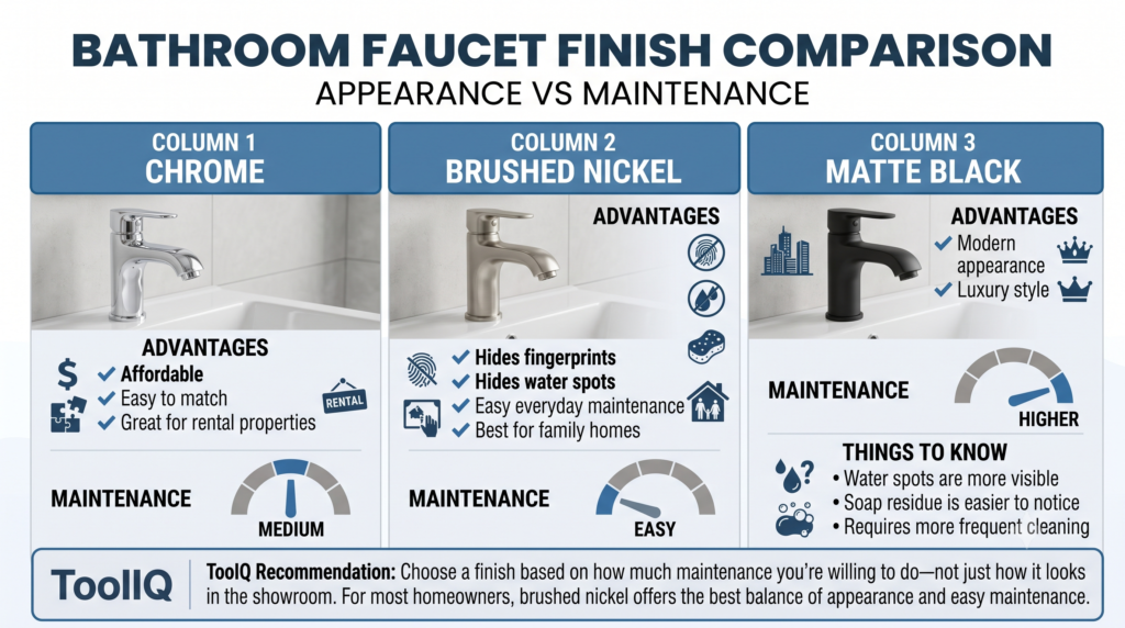 Chrome vs brushed nickel vs matte black bathroom faucet finishes