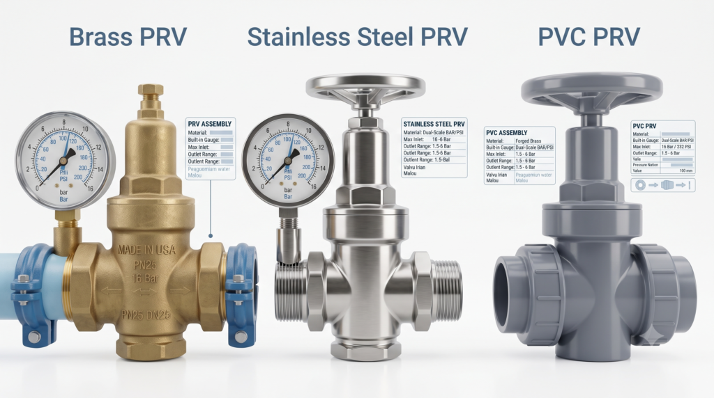 Different types of pressure reducing valves