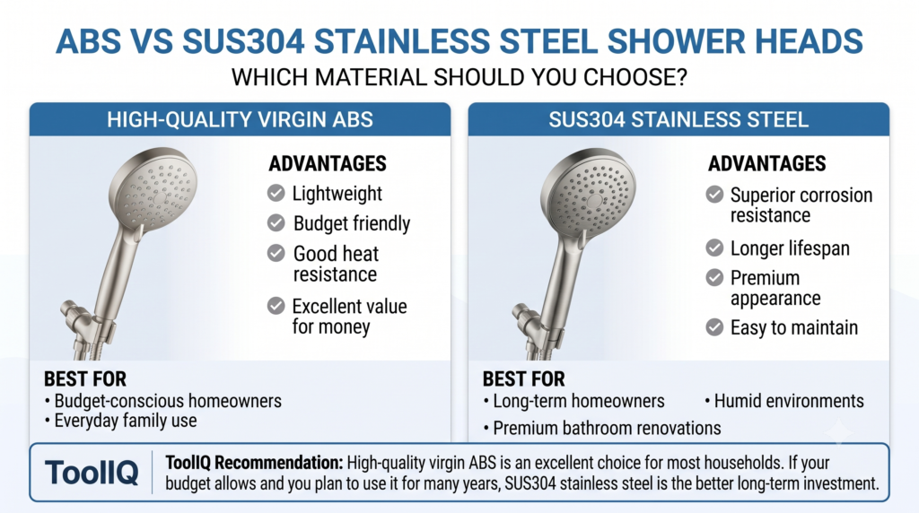 ABS vs SUS304 stainless steel shower head material comparison