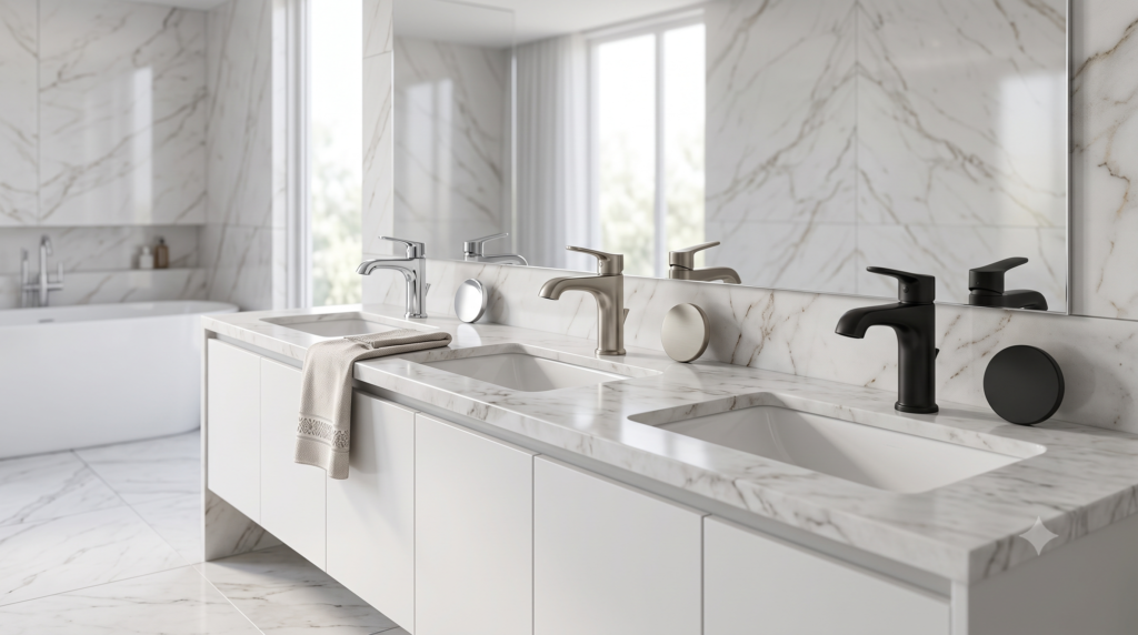 Modern bathroom faucets in a luxury bathroom
