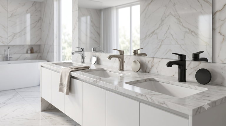 Modern bathroom faucets in a luxury bathroom