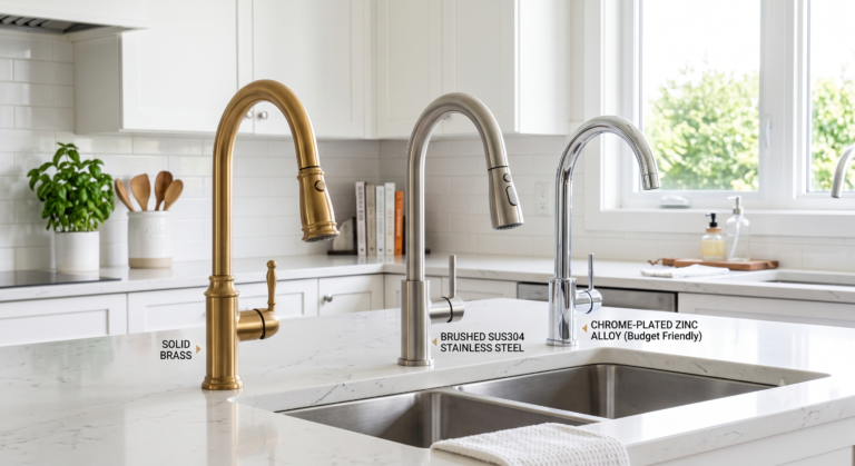 Best kitchen faucet materials comparison: brass, SUS304 stainless steel, and zinc alloy
