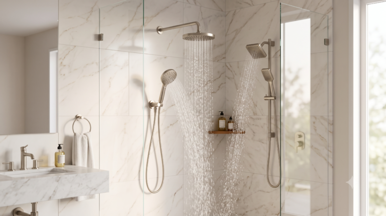 Modern shower heads in a luxury bathroom