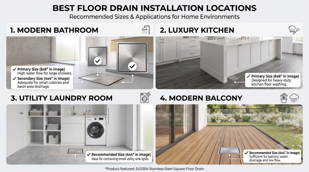 Comparison of 6-inch and 4-inch floor drains for different applications