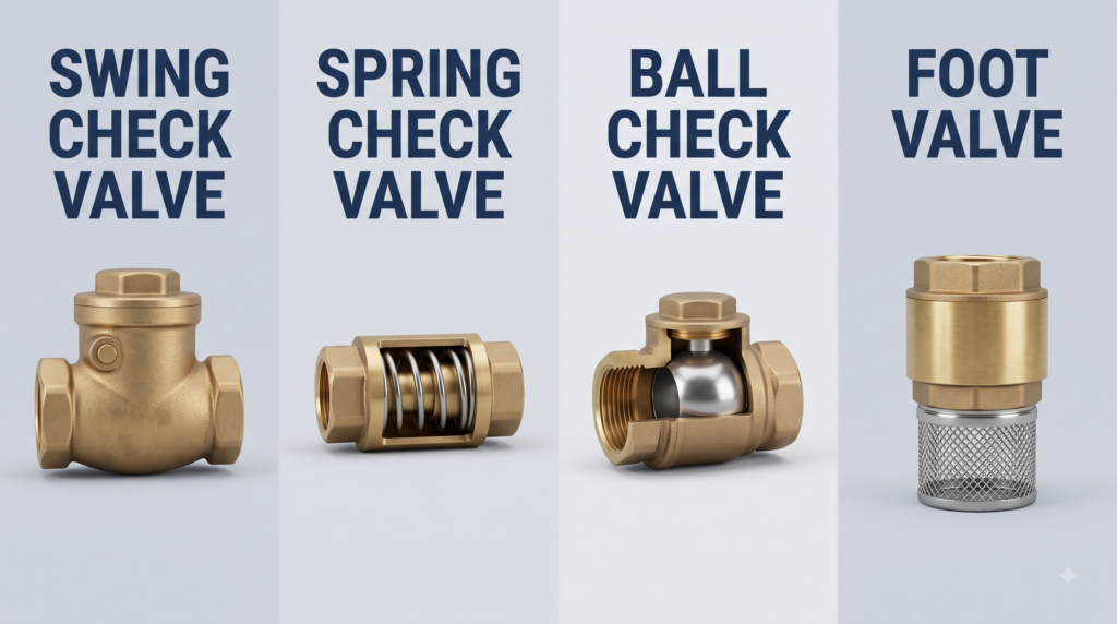 Comparison of swing, spring, ball, and foot check valves