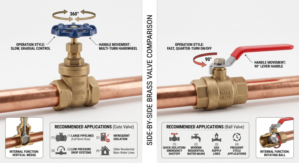Side-by-side comparison of gate valve and ball valve