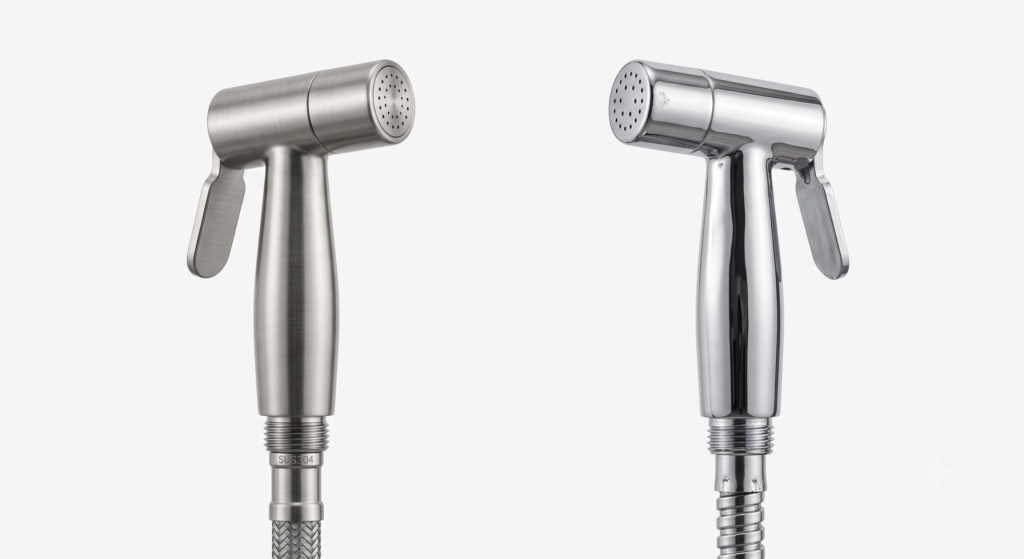 Comparison between a genuine SUS304 stainless steel bidet sprayer and a lower-quality imitation