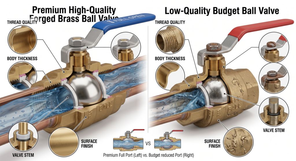 Comparison between a premium and low-quality brass ball valve
