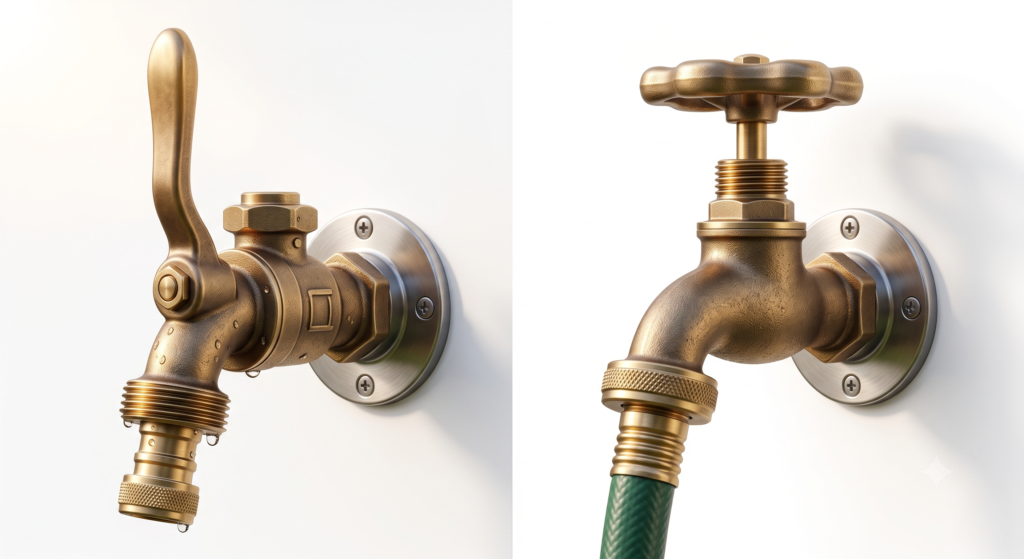 Comparison of ball valve and traditional twist-handle outdoor faucets