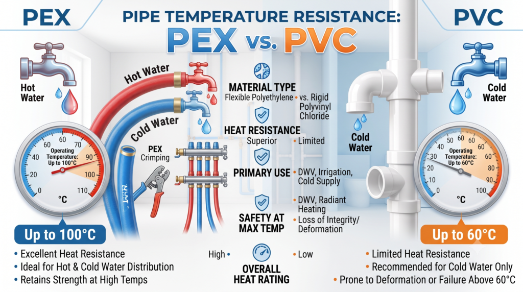 PEX vs PVC temperature resistance comparison.