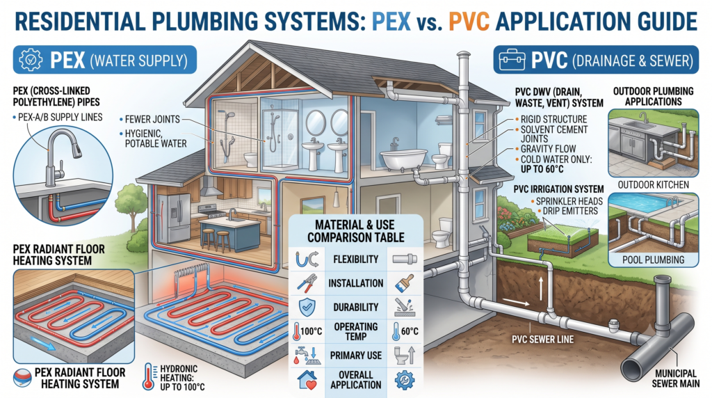 Best applications for PEX and PVC pipes.