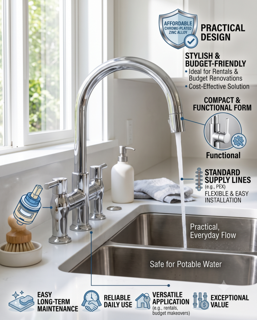 Chrome-plated zinc alloy kitchen faucet for budget-friendly installations