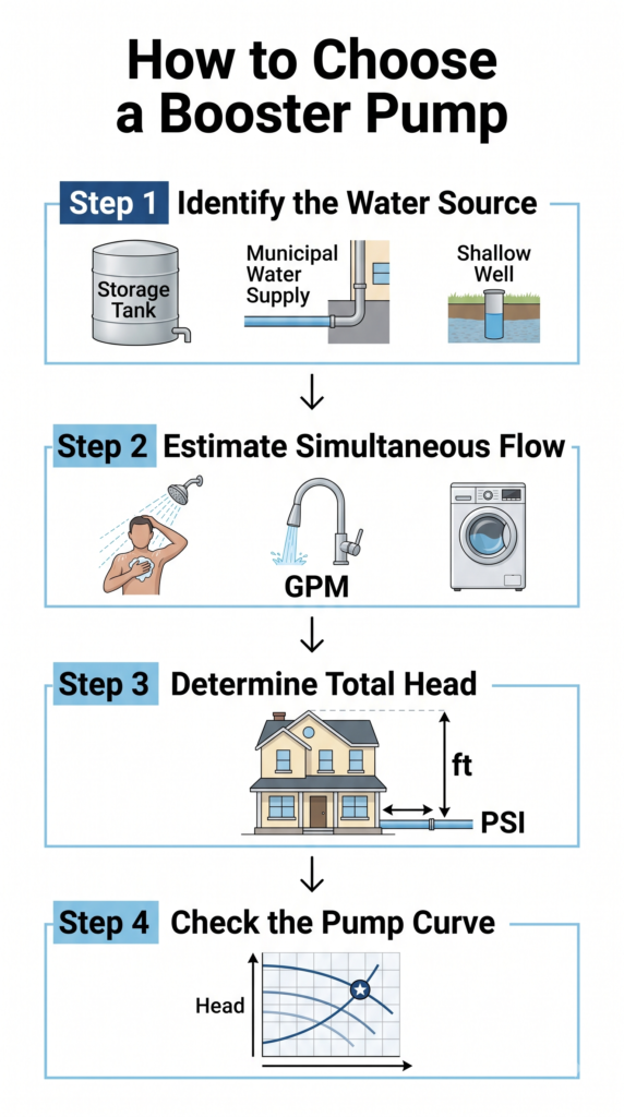 Four-step process for choosing the correct water pressure booster pump