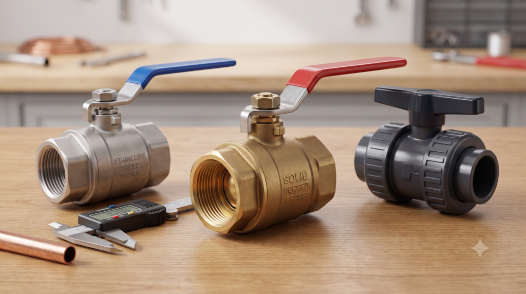 Brass, stainless steel, and PVC ball valves compared for a buying guide