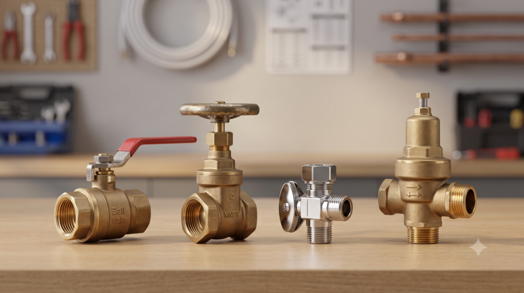 Brass ball valve, gate valve, angle valve, and pressure reducing valve