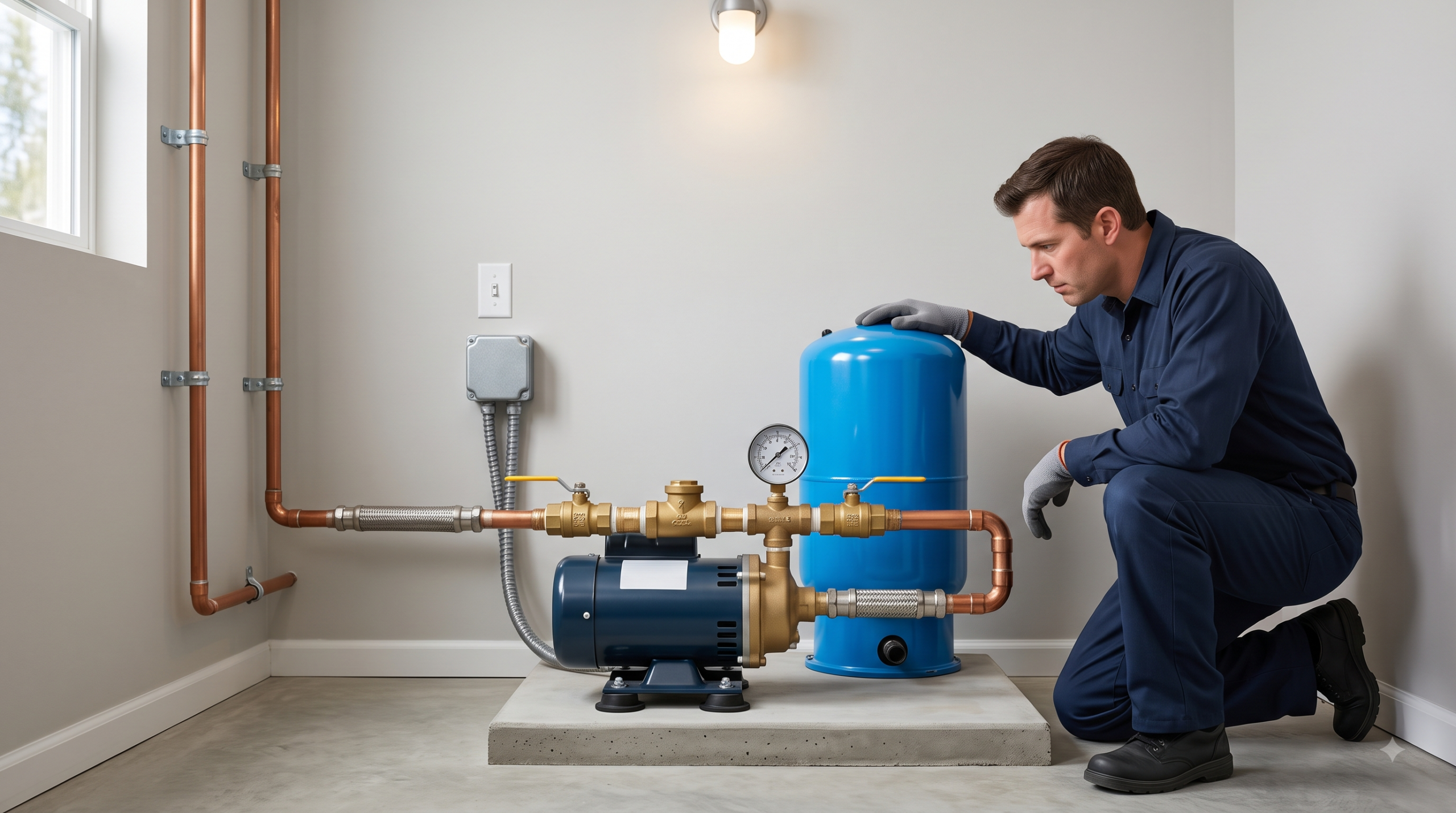 Plumber diagnosing a frequently cycling residential booster pump